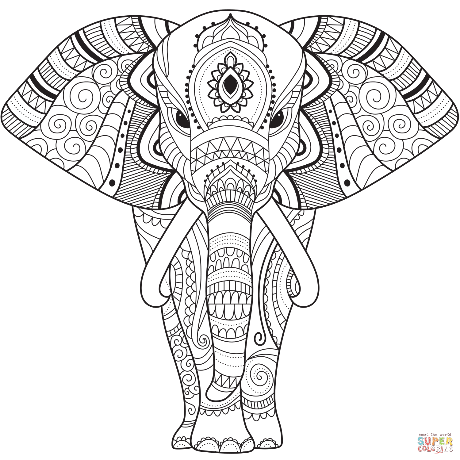 Zentangle elephant coloring page free printable coloring pages