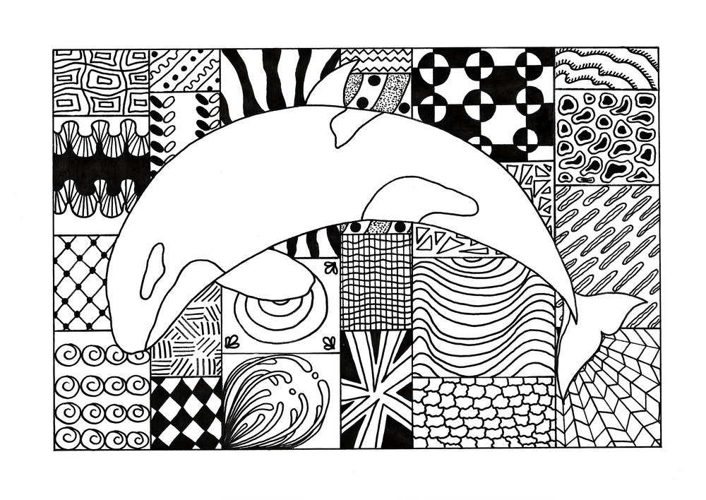 Zentangle orca adult coloring page