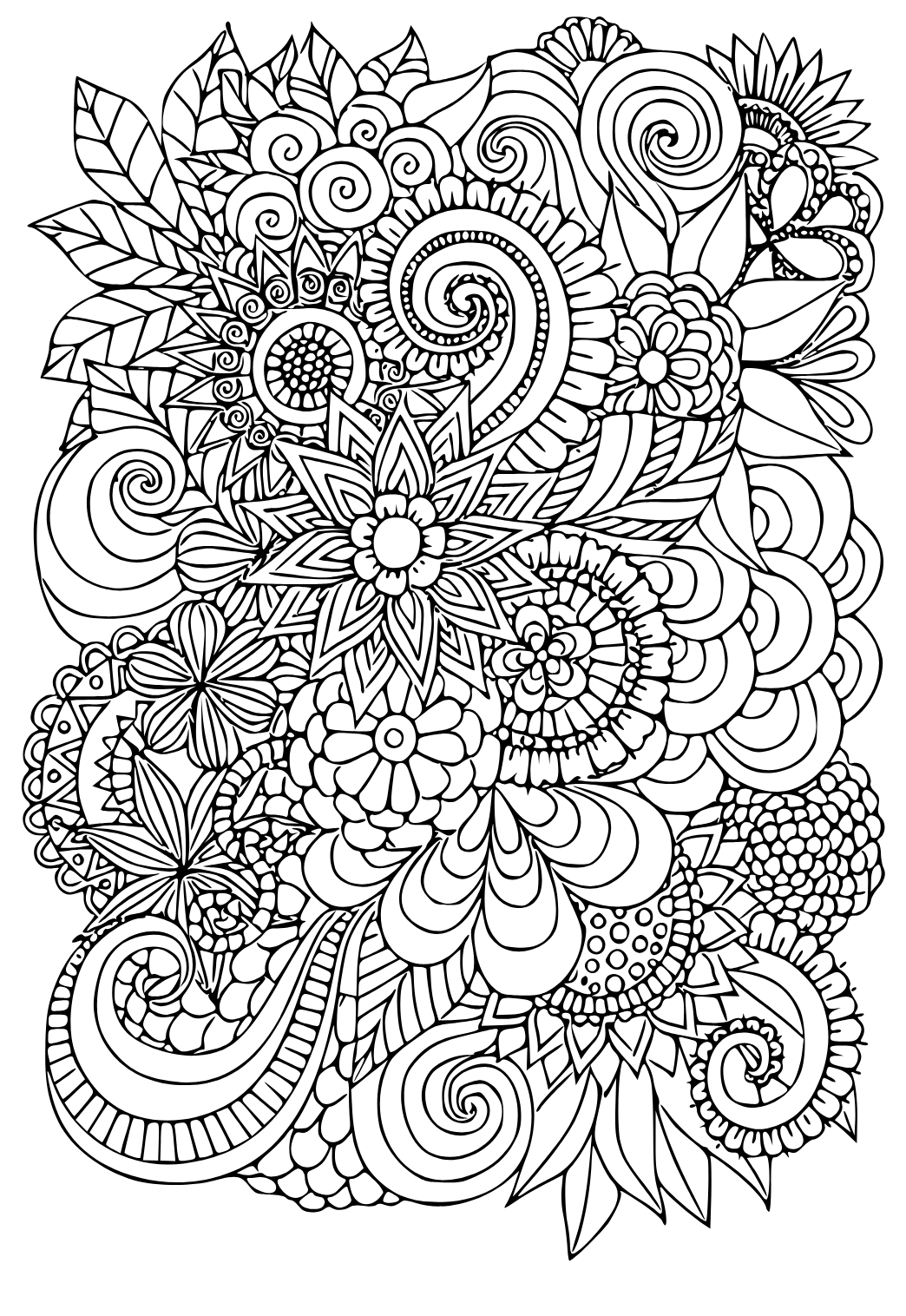 Free printable zentangle flowers coloring page for adults and kids