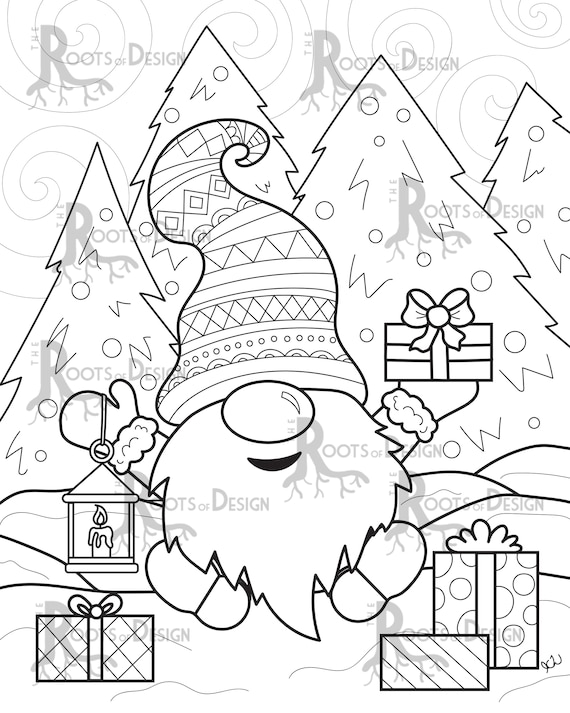 Instant download cute christmas gnome page print doodle art printable