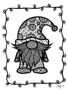 Christmas gnome zentangle coloring page