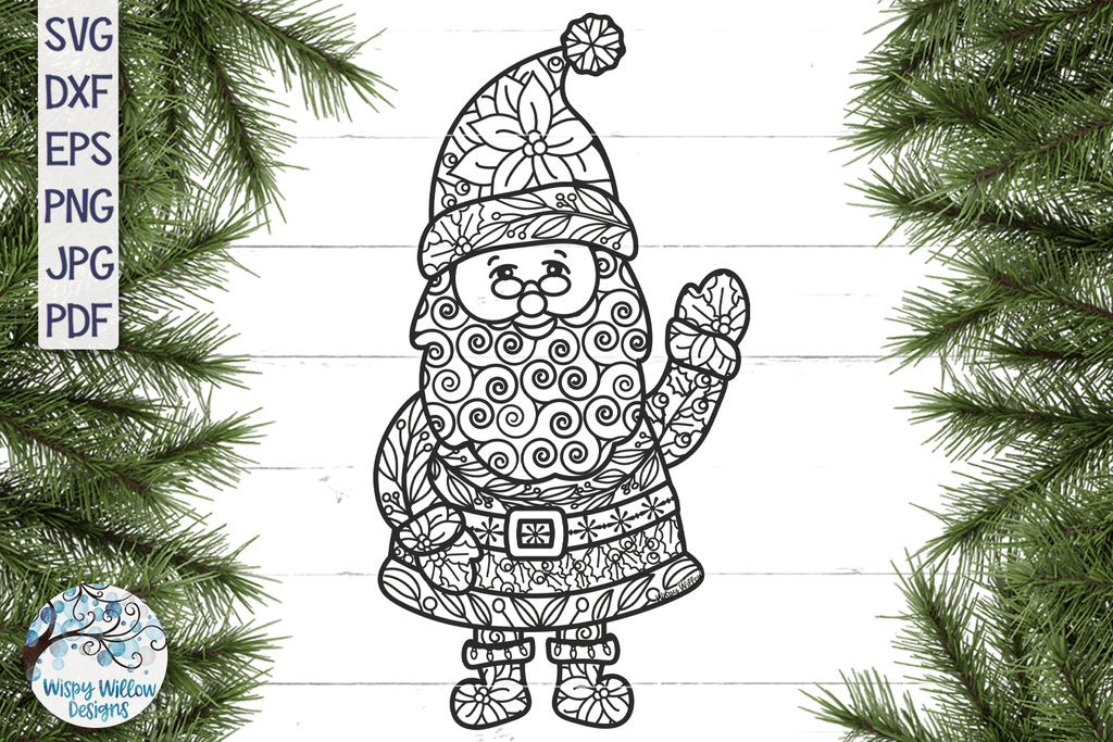 Santa claus zentangle svg christmas zentangle svg â wispy willow designs