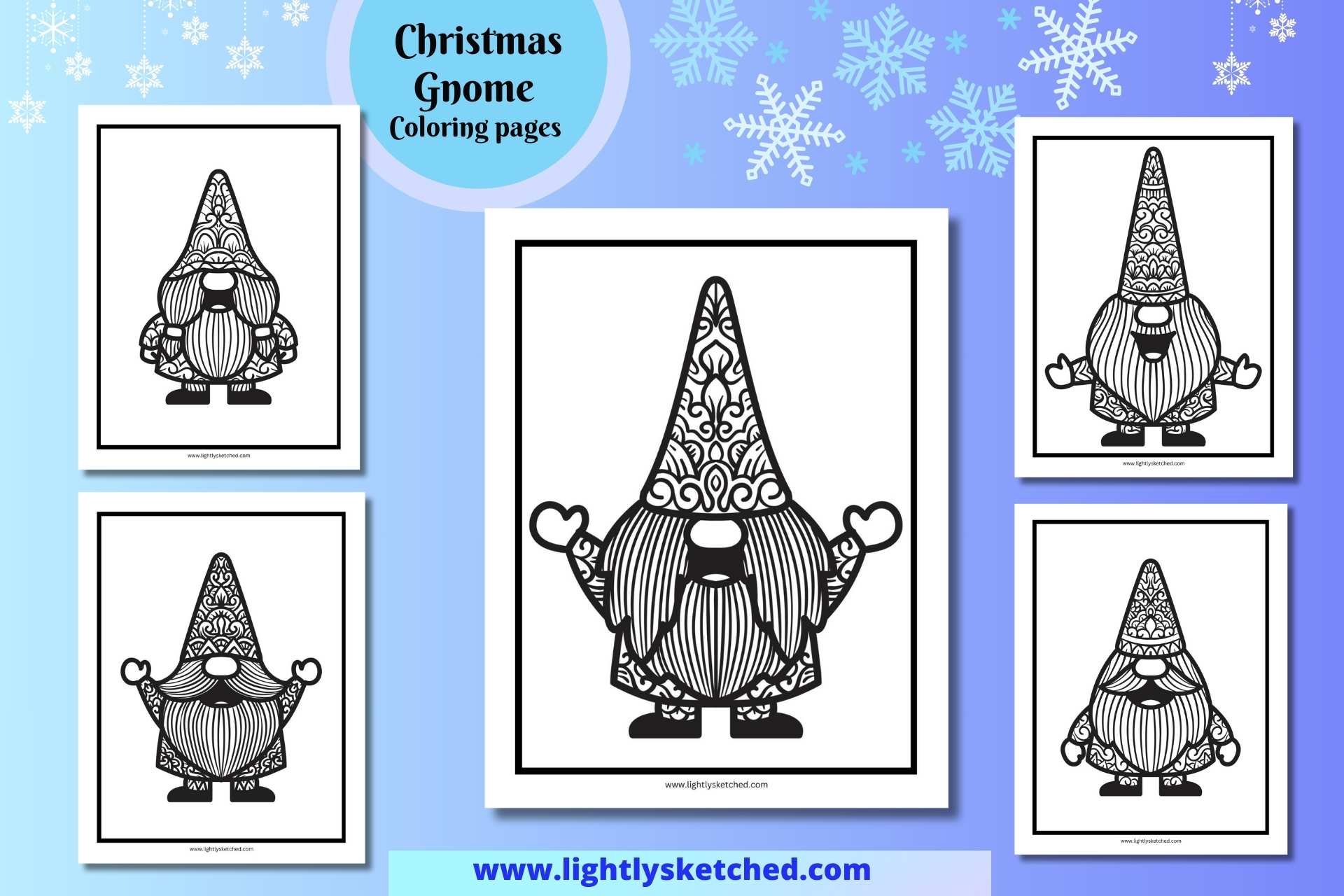 Christmas gnome coloring pages lightly sketched