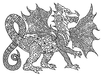 Dragon zentangle coloring page by pamela kennedy tpt