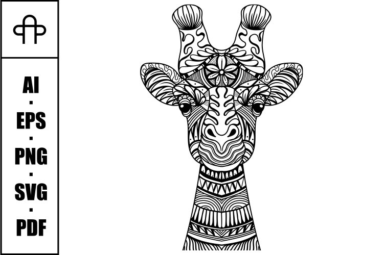 Giraffe head mandala zentangle coloring page illustration