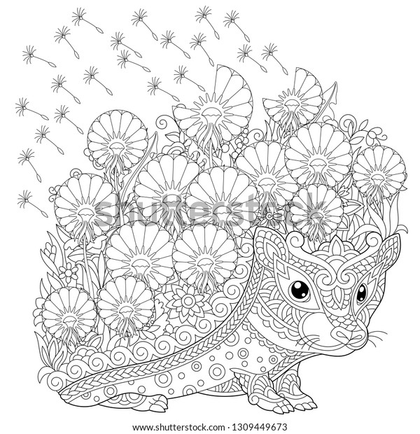 Zentangle coloring page colouring picture hedgehog stock vector royalty free