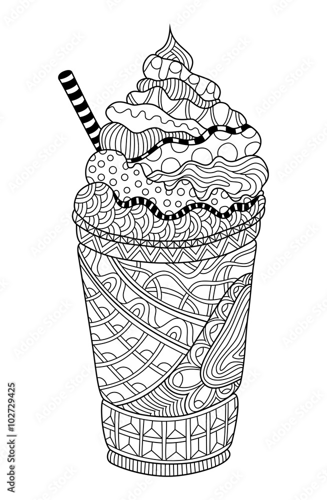 Latte zentangle coloring page vector