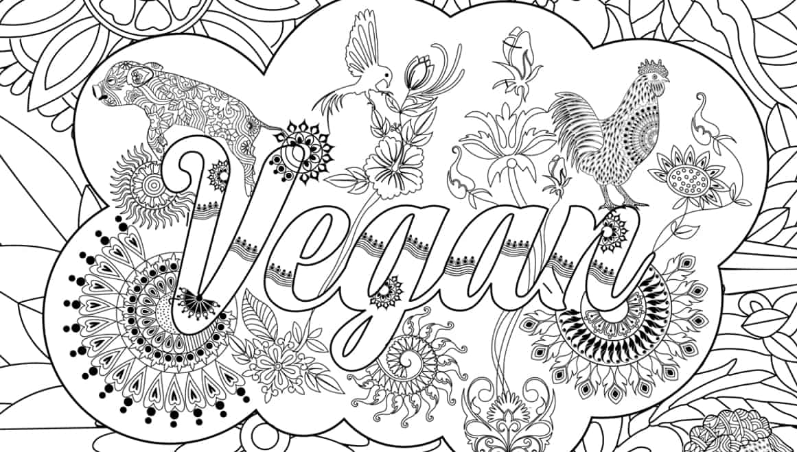 Printable vegan zentangle for coloring your stress away