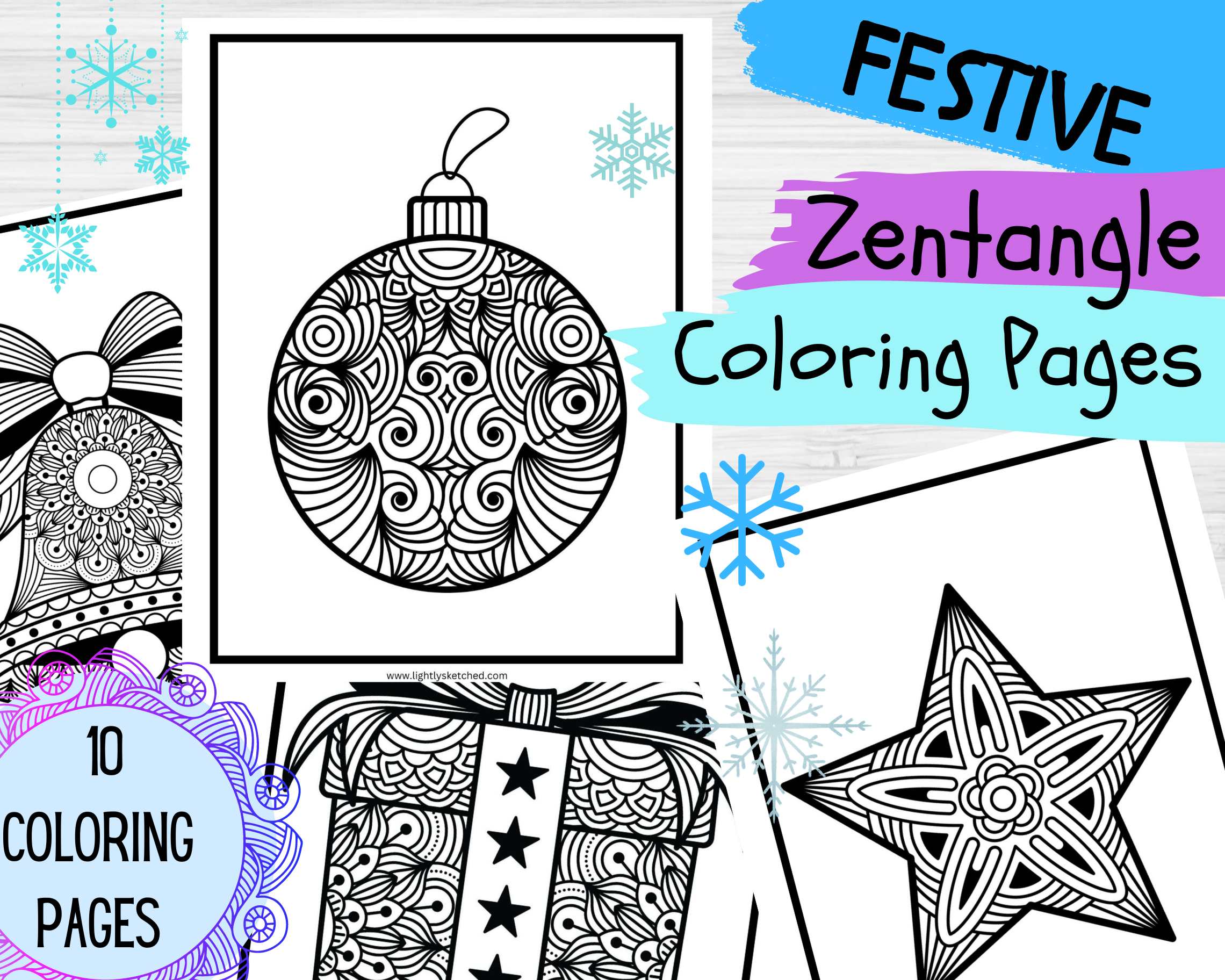 Zentangle christmas coloring pages lightly sketched