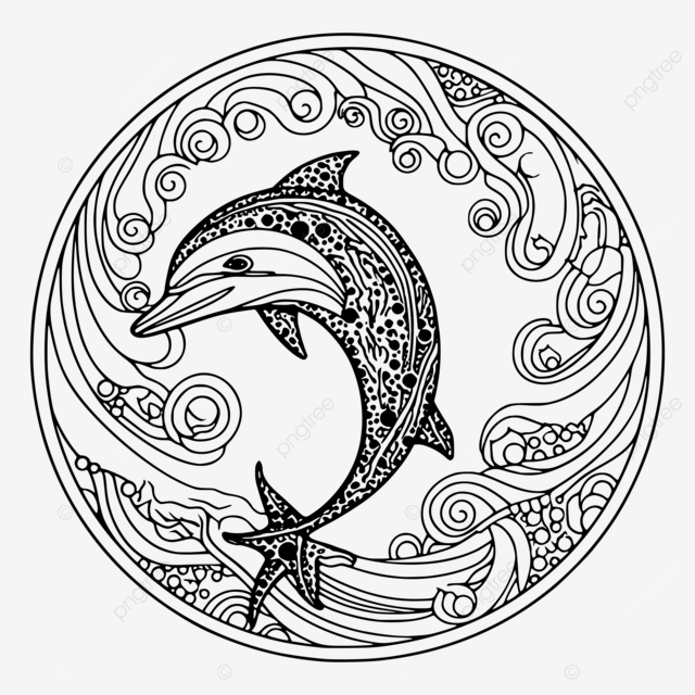 Kids zentangle coloring page featuring a playful dolphin vector dolphin illustration relaxing art for kids zentangle patterns png and vector with transparent background for free download