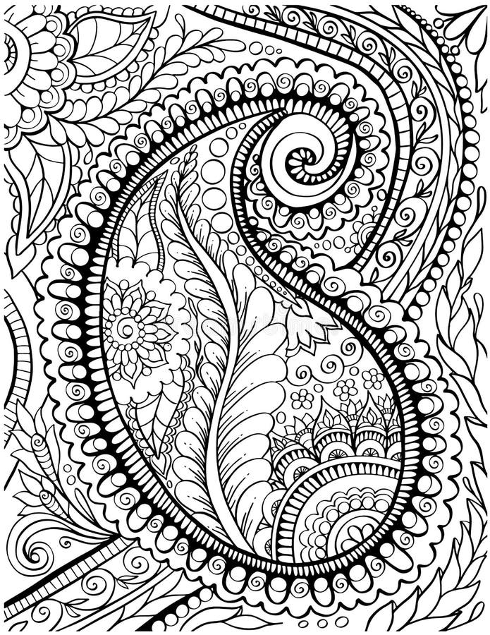 Paisley coloring book page zentangle outline for colouringindia coloring pages stock vector