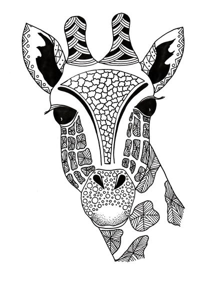 Zentangle giraffe printable coloring page