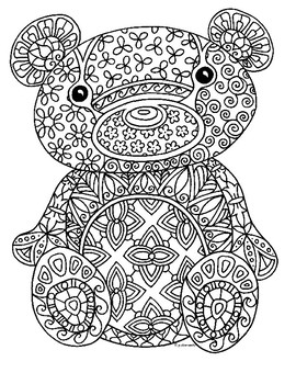 Free teddy bear zentangle coloring page by pamela kennedy tpt