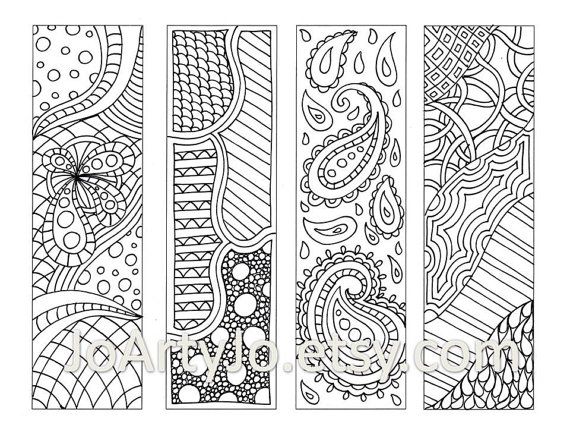 Zendoodle bookmarks diy zentangle inspired printable coloring digital download sheet