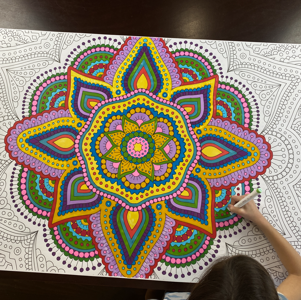 Zentangle mandala table size coloring sheet â