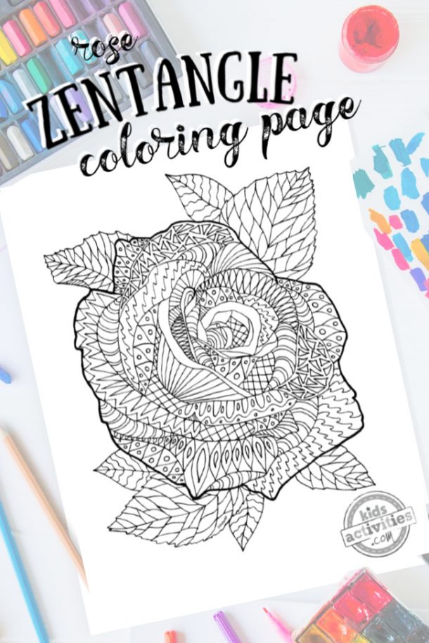 Free zentangle flower pattern rose printable coloring page