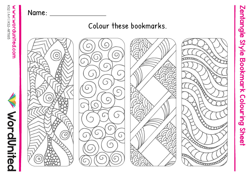 Zentangle style bookmark colouring sheet