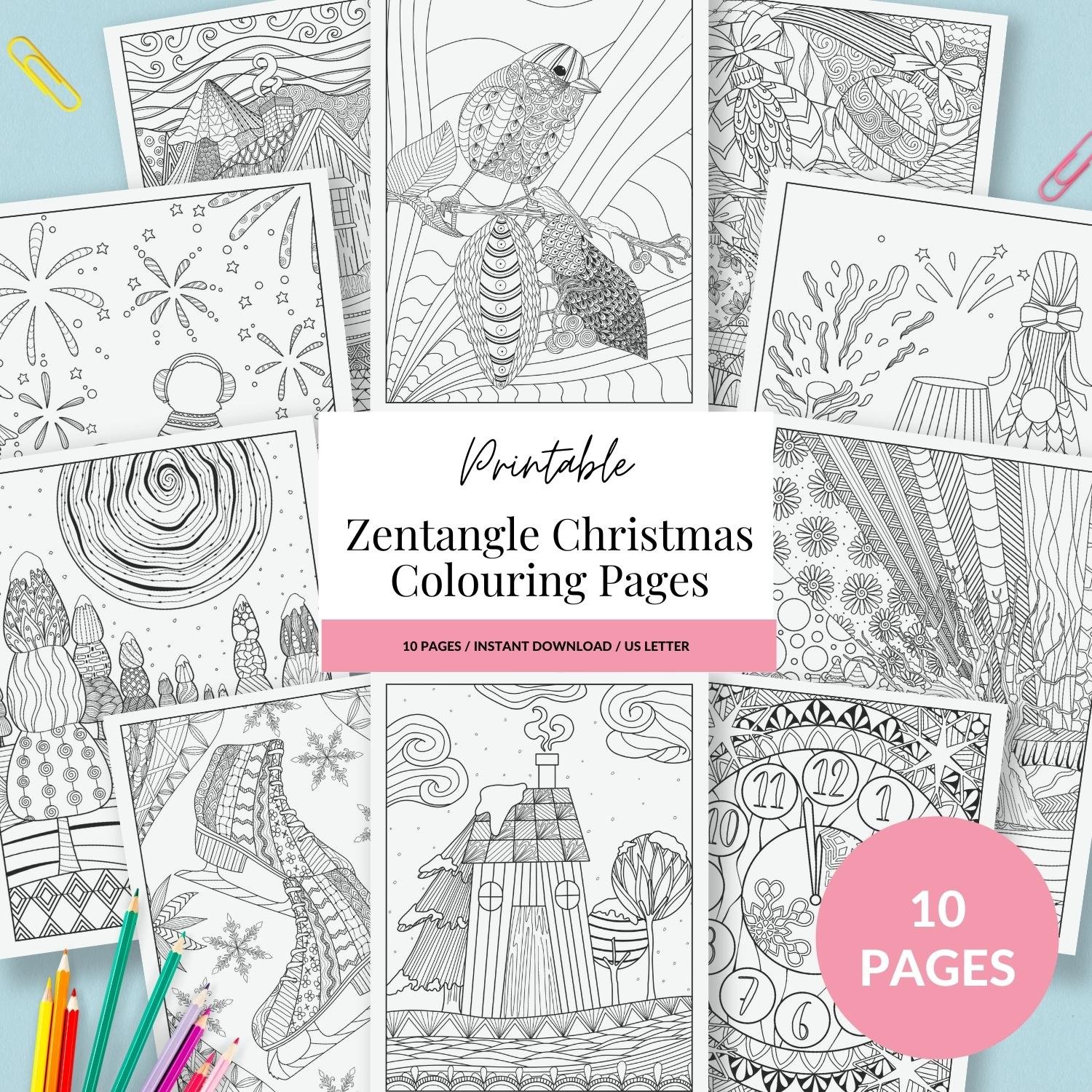 Printable zentangle christmas colouring pages