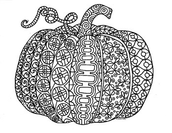 Pumpkin autumn zentangle coloring page by pamela kennedy tpt