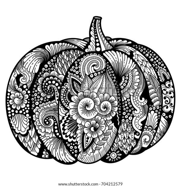 Pumpkin zentangle pattern black white coloring stock vector royalty free