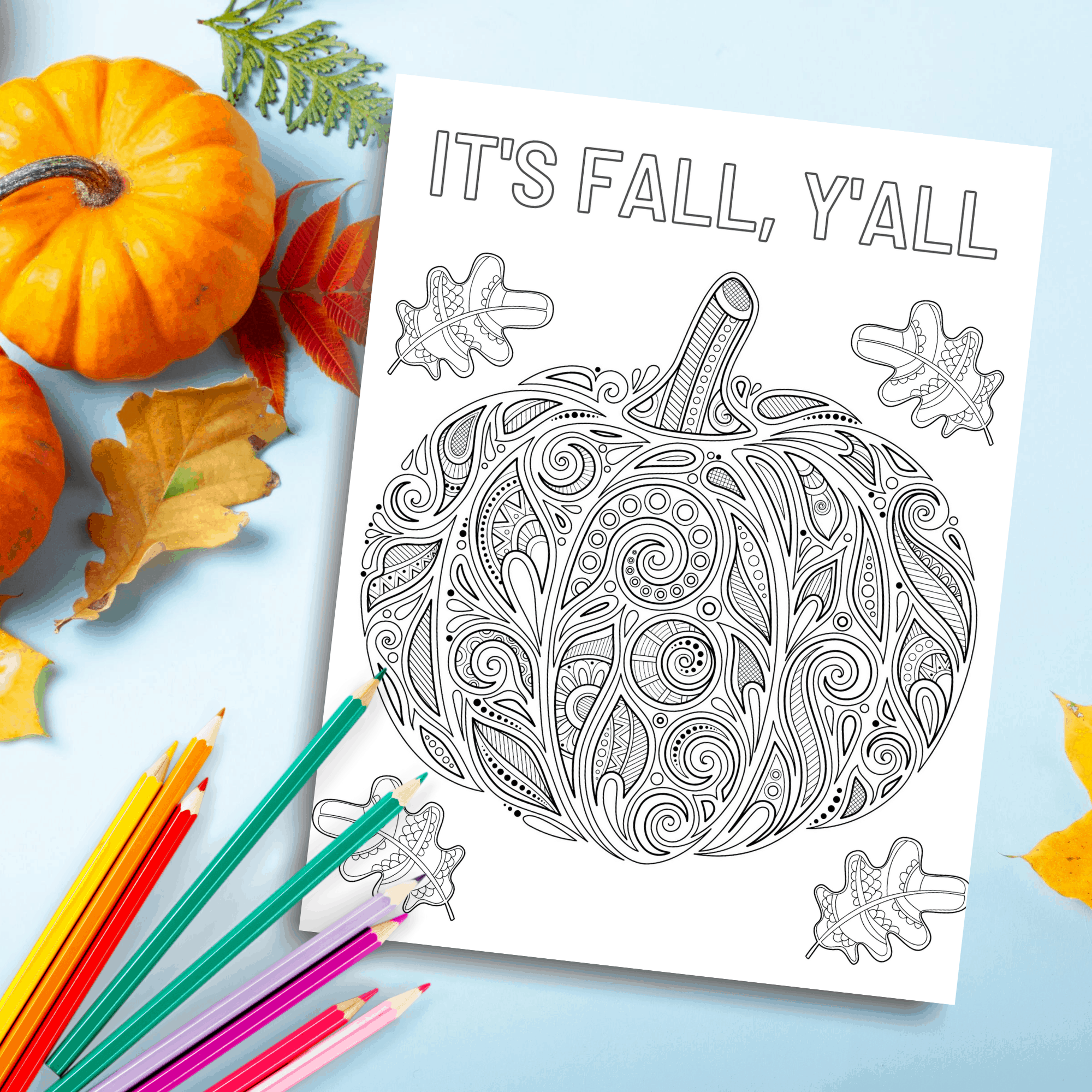 Printable its fall yall pumpkin coloring page