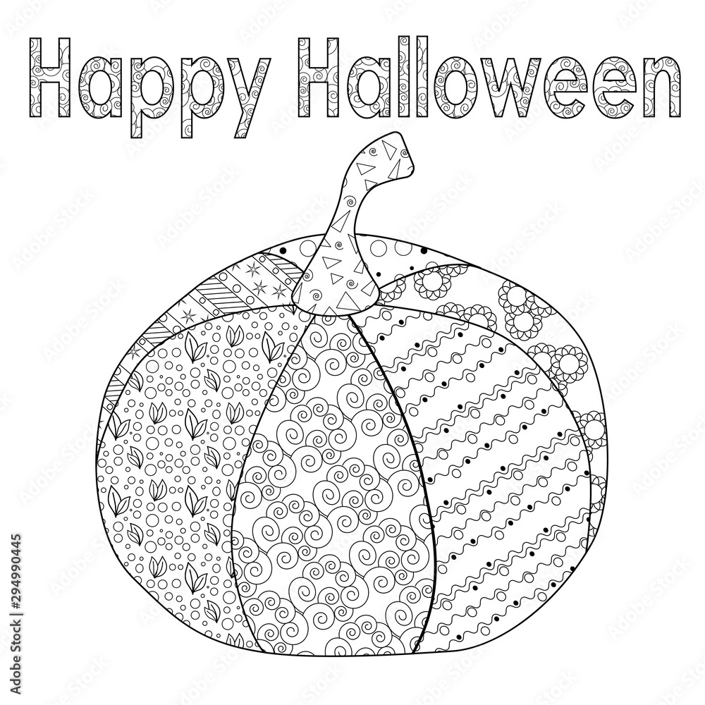Zentangle festive halloween pumpkin for adult antistress coloring book on a white background zen art vector illustration vector