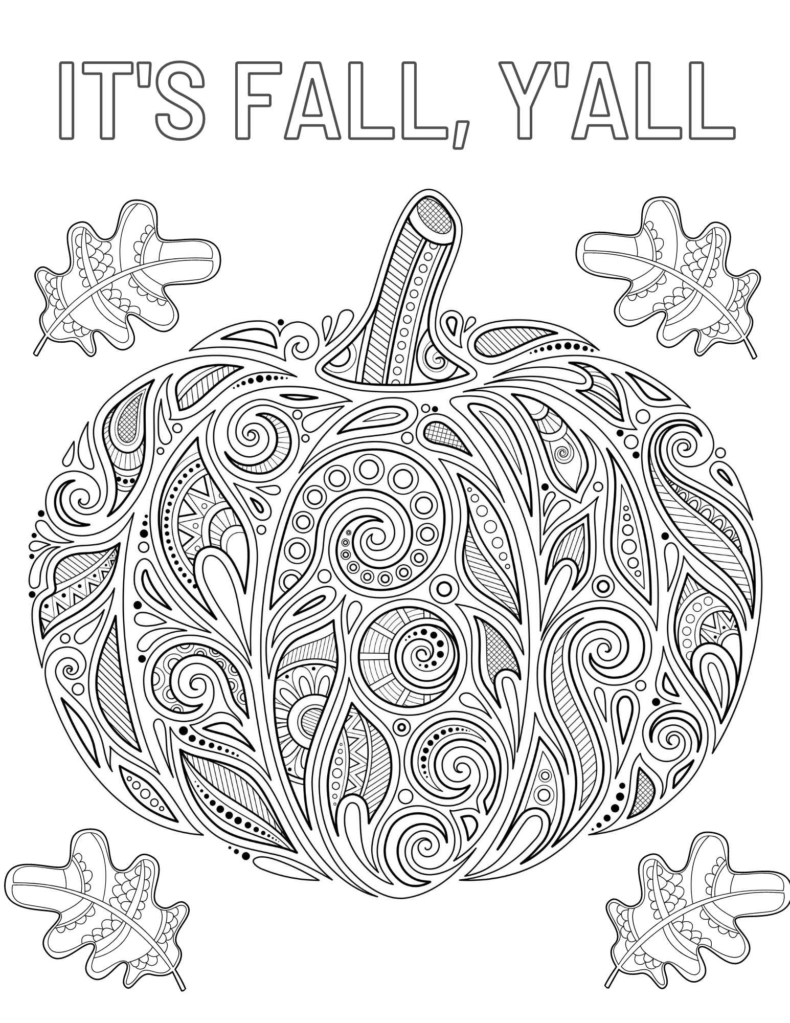 Printable its fall yall pumpkin coloring page