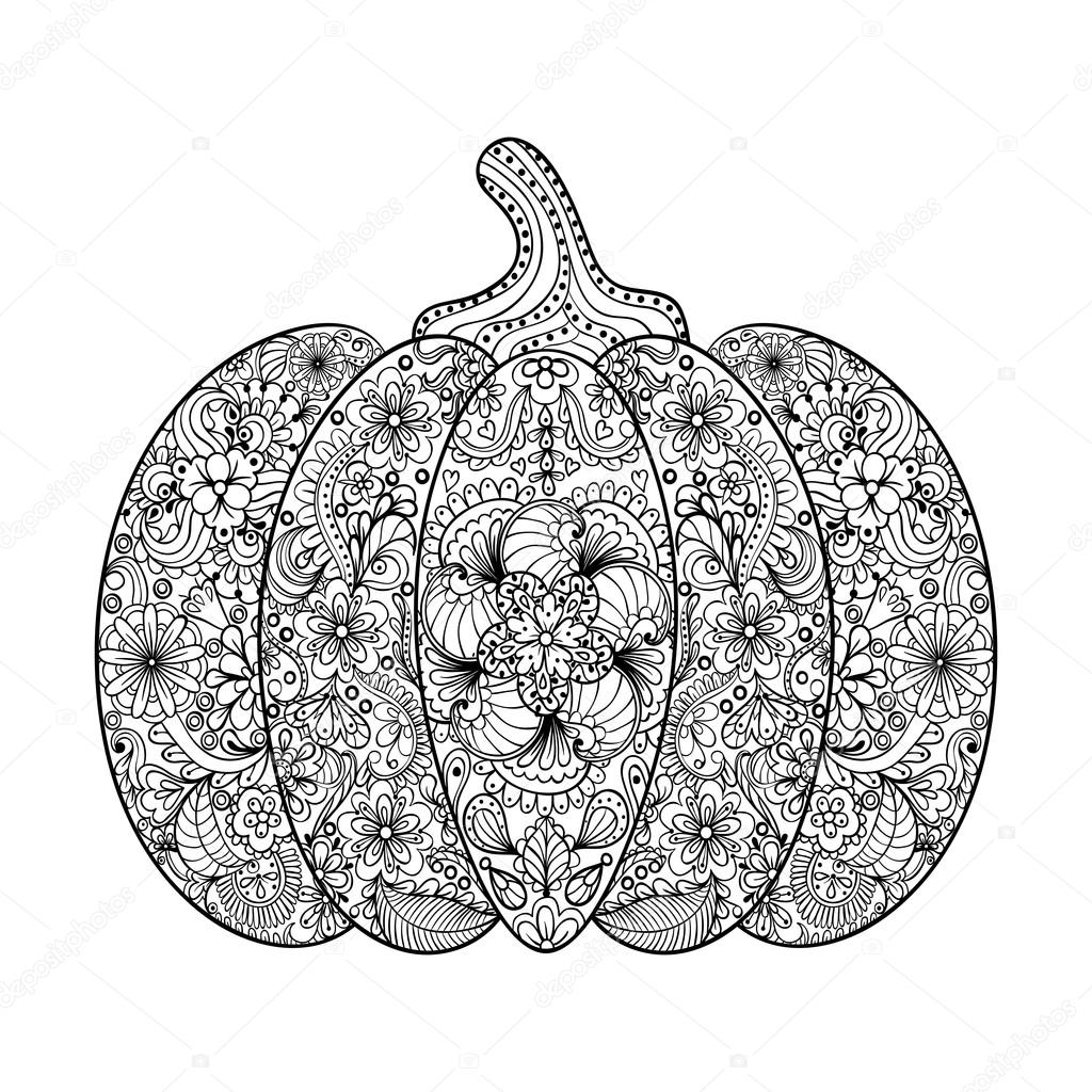 Vector pumpkin illustration hand drawn vegetable in zentangle s stock vector by ipanki