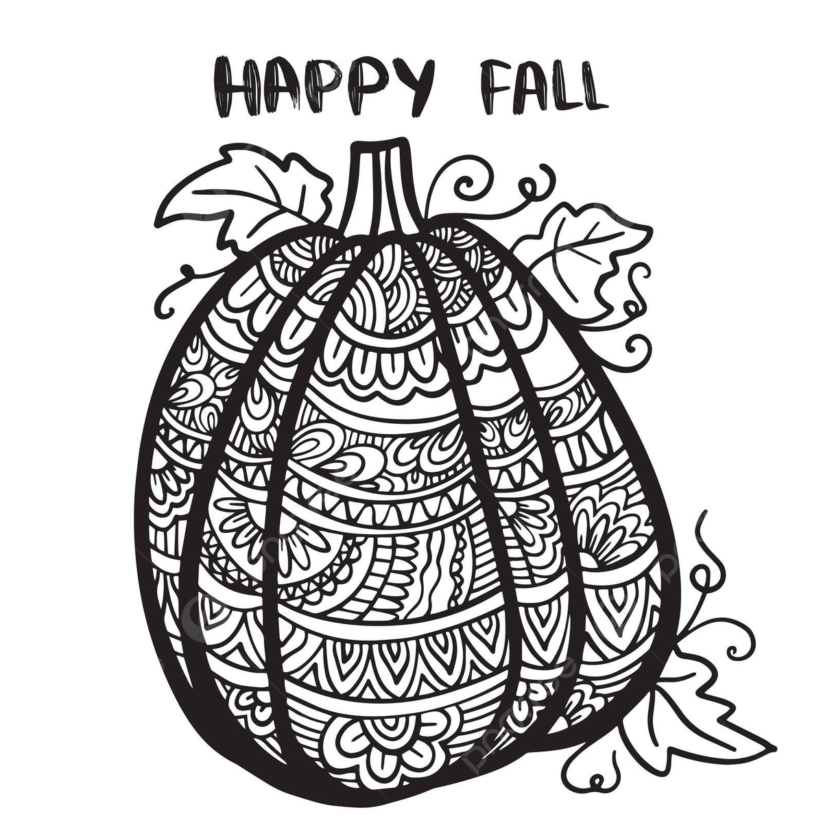 Vector hand drawn illustration of a pumpkin zen doodle and zen tangle autumn drawing with a