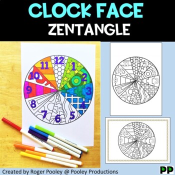 Clock face zentangle no prep coloring page by pooley productions