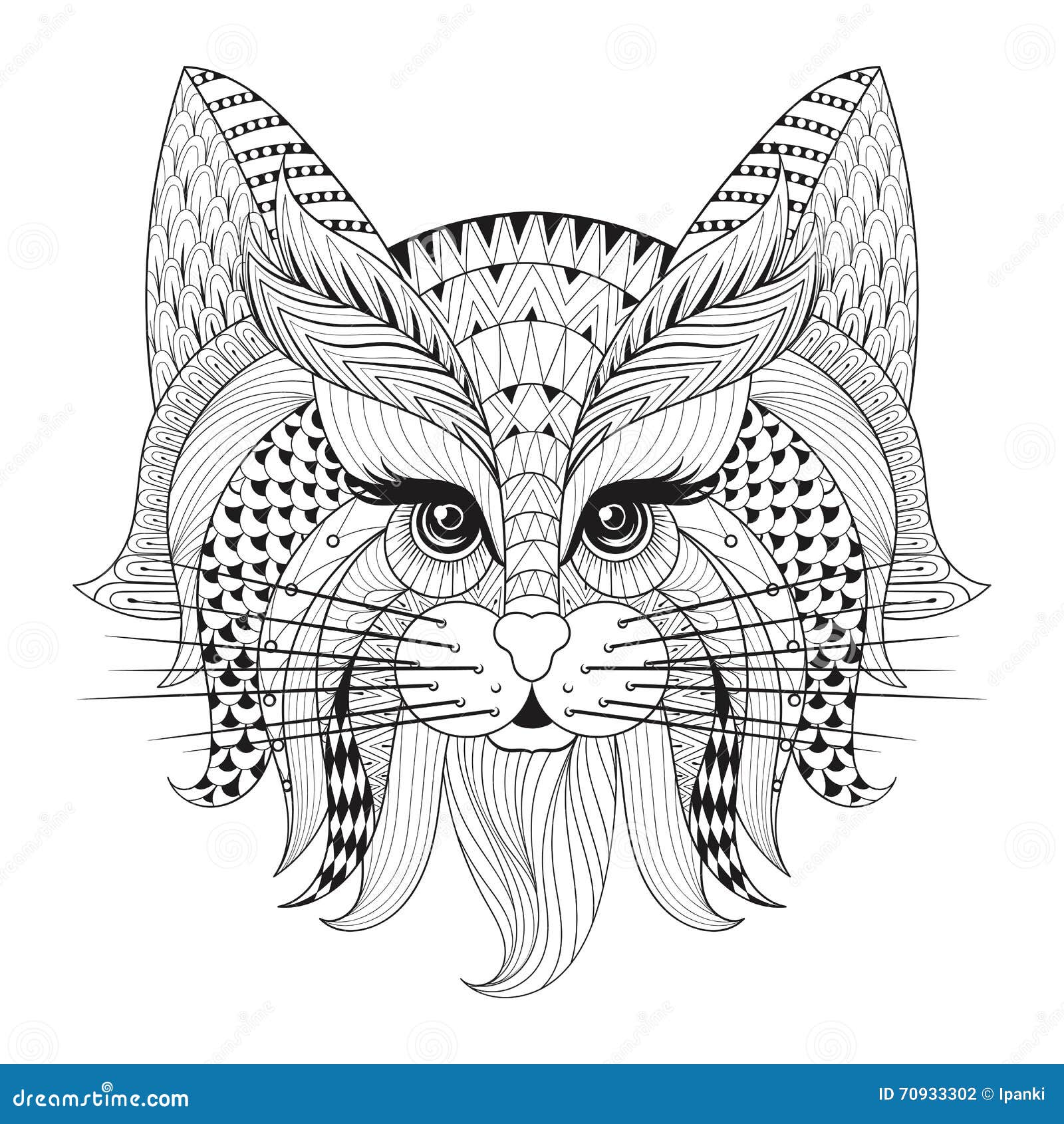 Zentangle hand drawn cat face for adult antistress coloring page stock vector