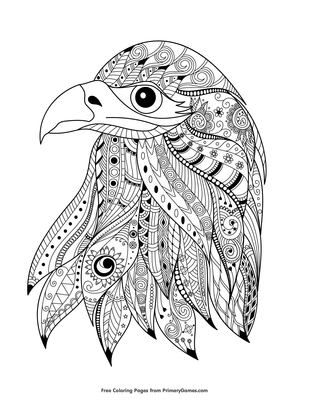 Zentangle eagle head coloring page â free printable pdf from