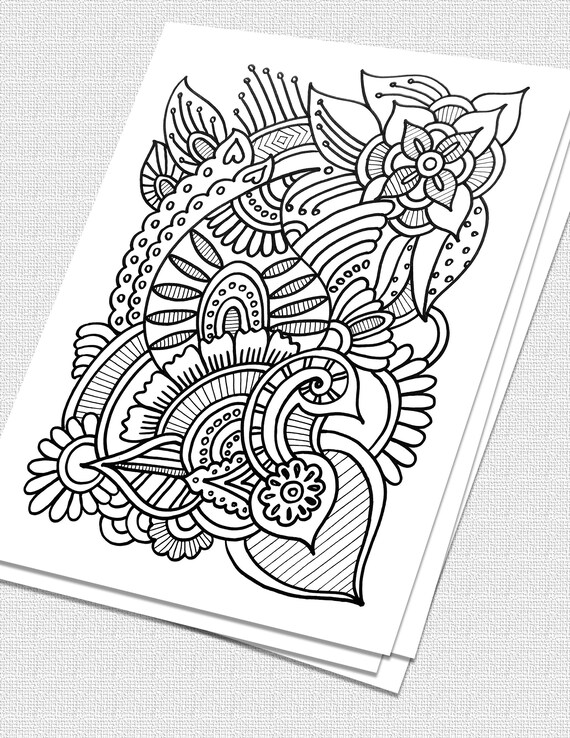 Printable zentangle coloring page for adults mindfulness coloring printable invitation greeting cards diy coloring cards art therapy