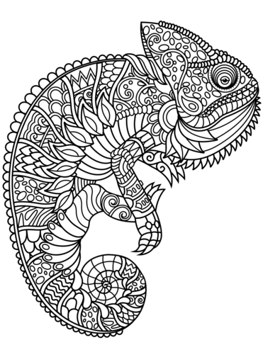 Chameleon zentangle coloring page free printable coloring pages