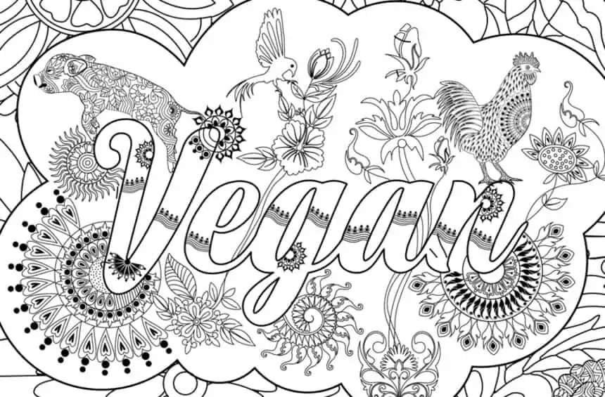 Printable vegan zentangle for coloring your stress away