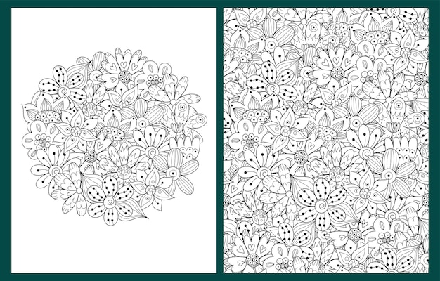 Premium vector coloring pages set with hand drawn flowers in zentangle style doodle floral templates for coloring