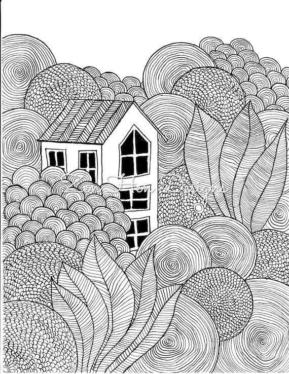 Zentangle scenery coloring page printable