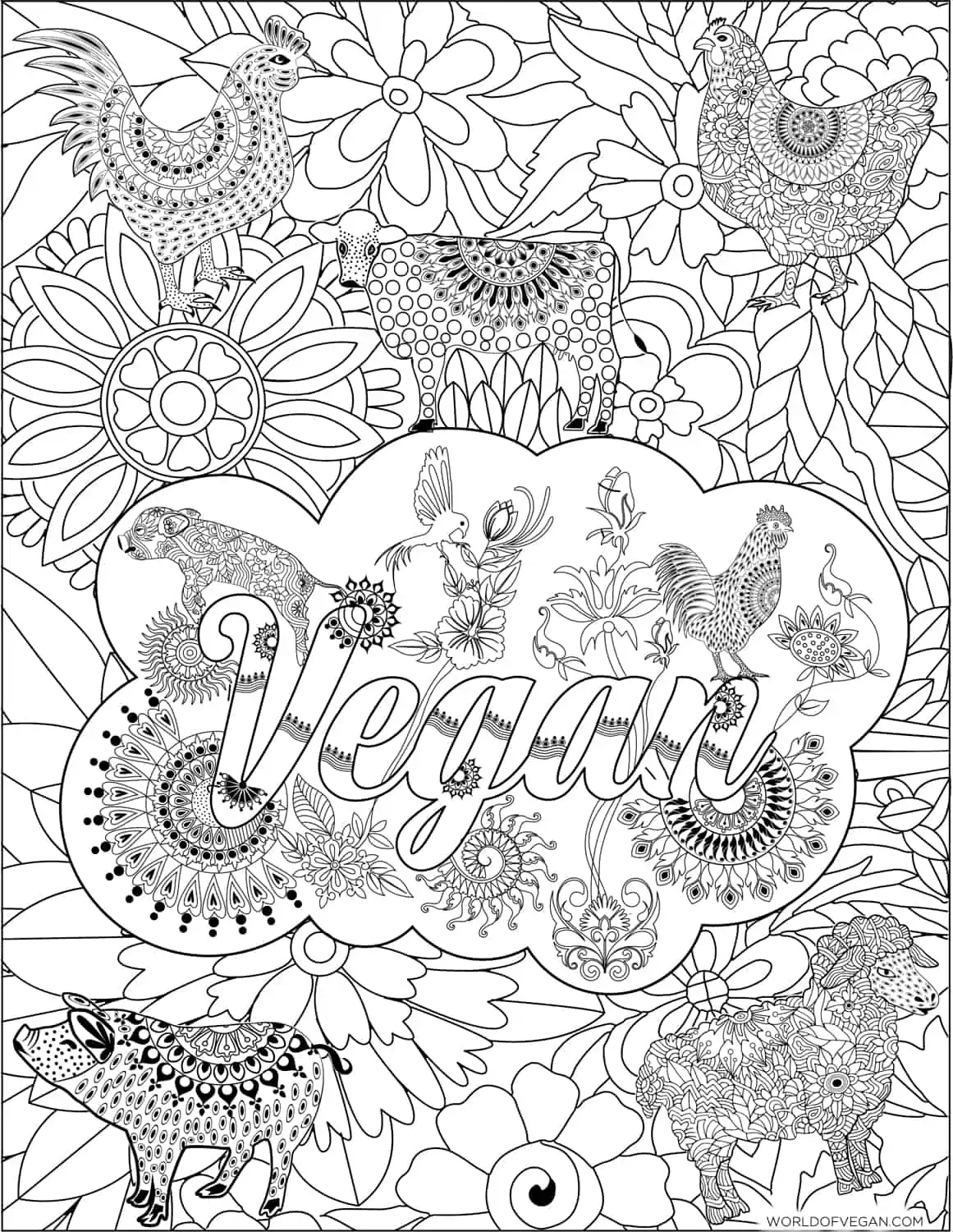 Printable vegan zentangle for coloring your stress away