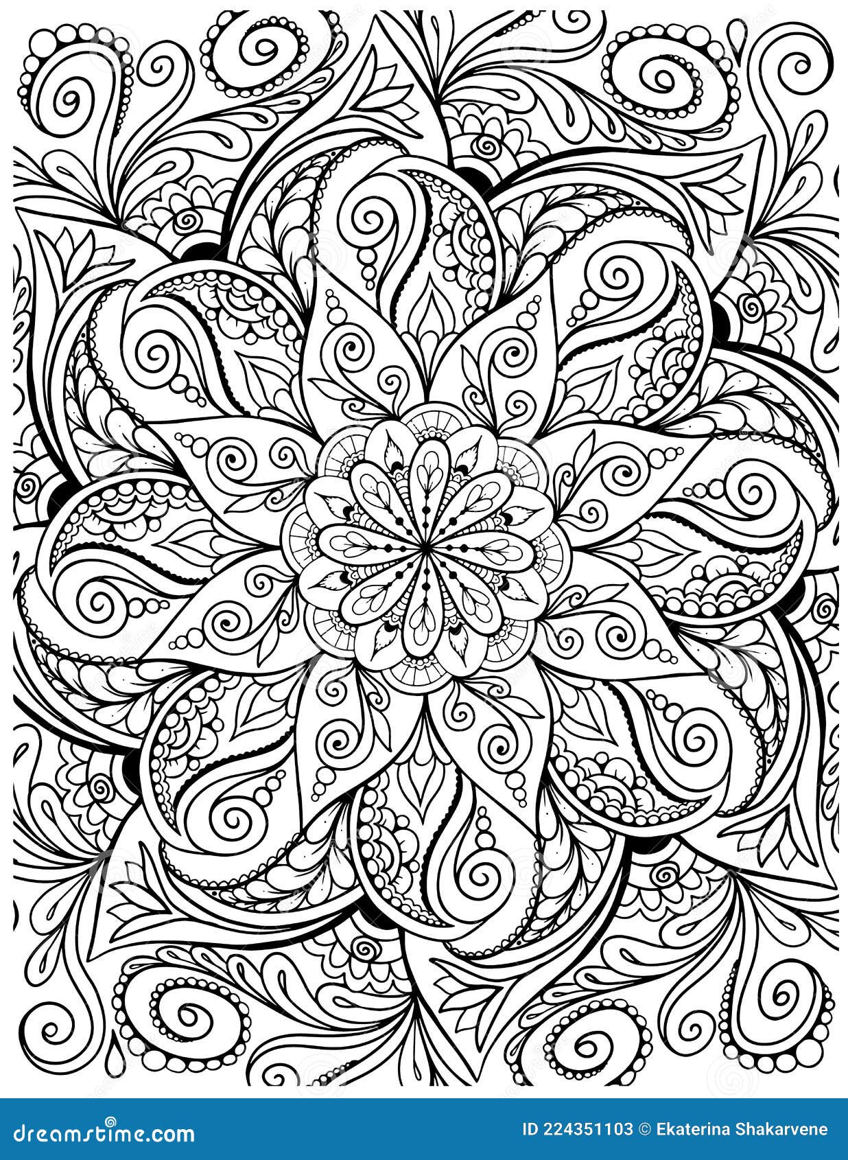 Ornamental mandala adult coloring book page zentangle style coloring page mandala black outline stock vector