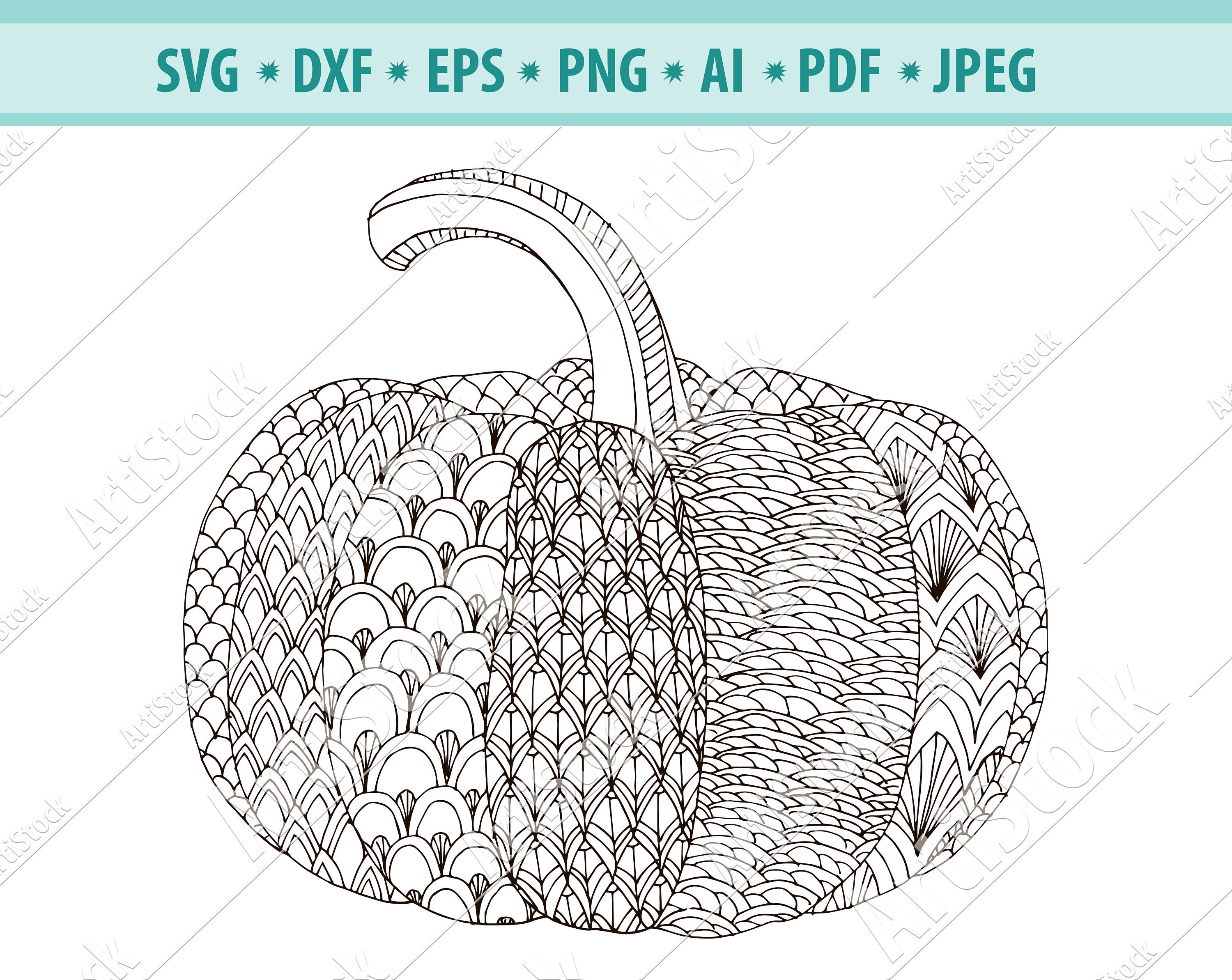 Zentangle pumpkin svg happy fall yall svg autumn harvest halloween svg files for cricut silhouette dxf printable coloring page png