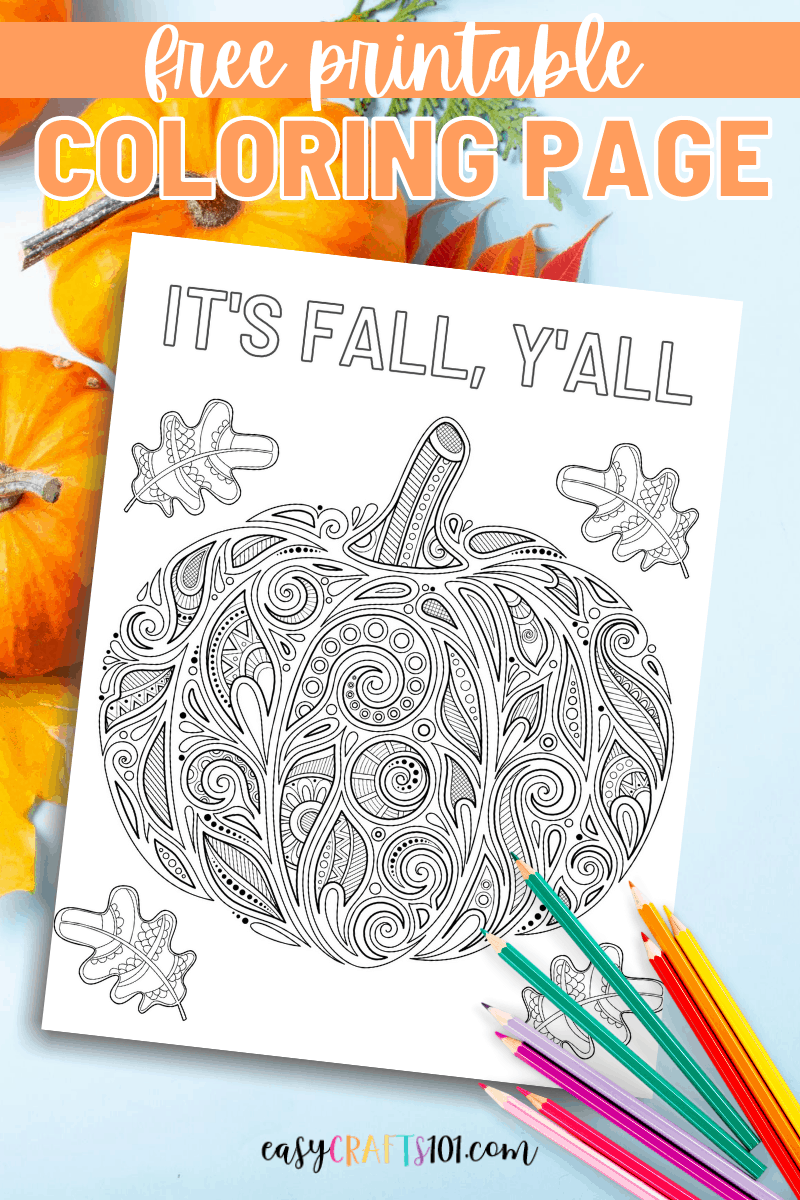 Printable its fall yall pumpkin coloring page