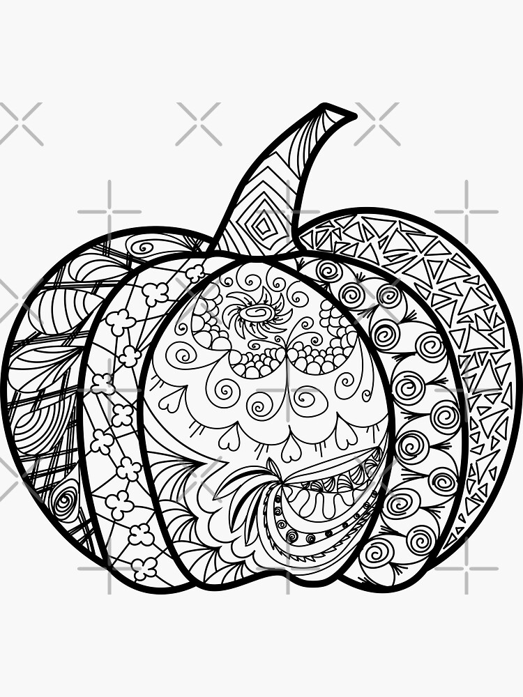 Line drawing of halloween zentangle pumpkins fall thanksgiving sticker for sale by cutieblue