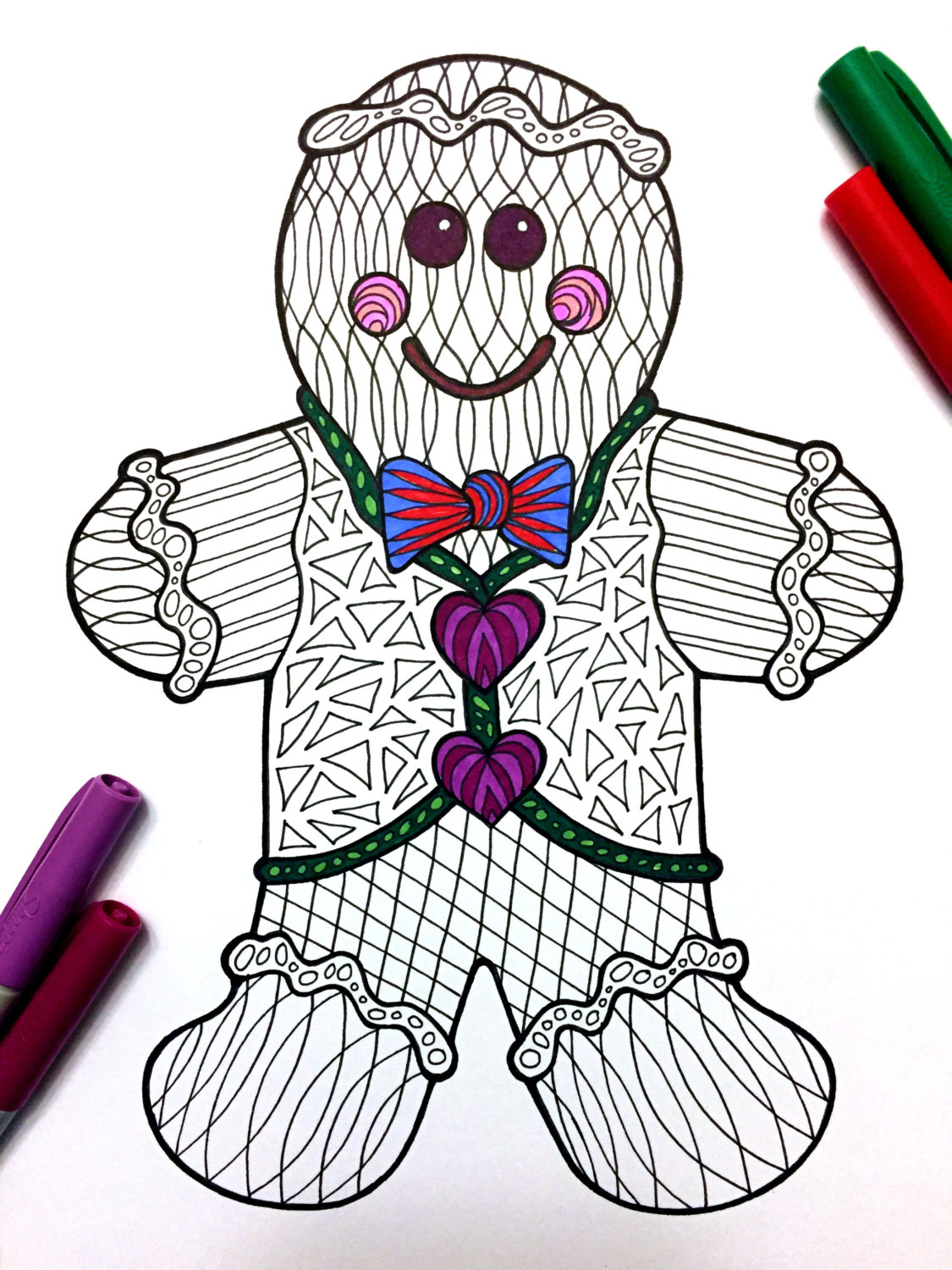 Gingerbread man â pdf zentangle coloring page â scribble stitch