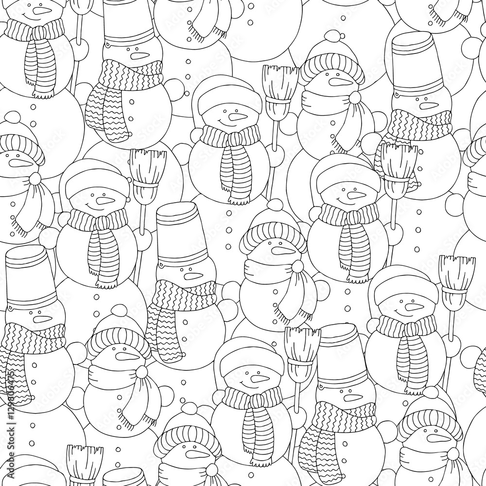 Vector hand drawn snowman illustration for adult coloring book freehand sketch for adult anti stress coloring book page with doodle and zentangle elements vector