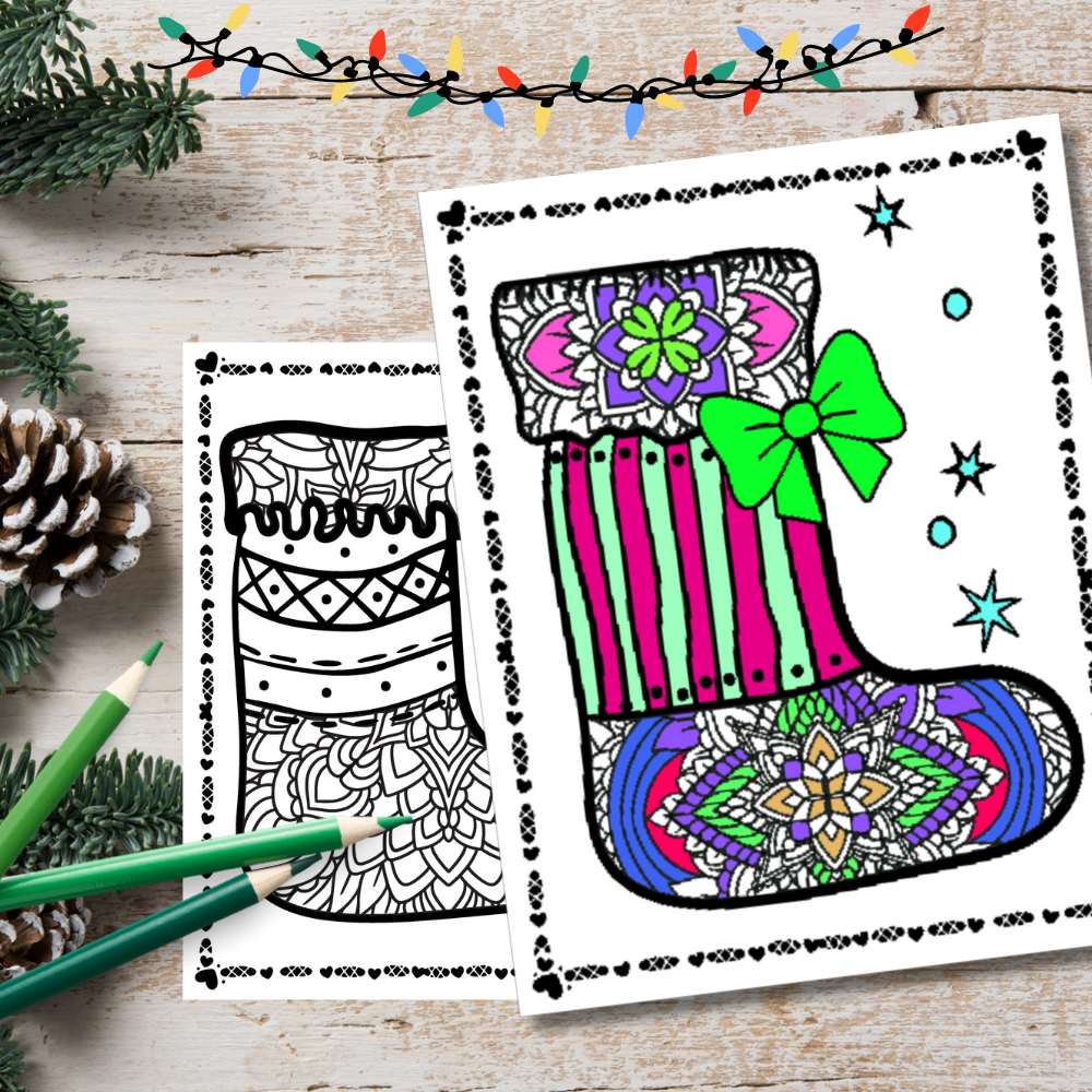 Christmas stocking zentangle coloring page socks mindfulness stress relief made by teachers