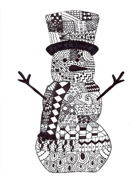 Snowman snow man zen zentangle holiday christmas coloring activity page art