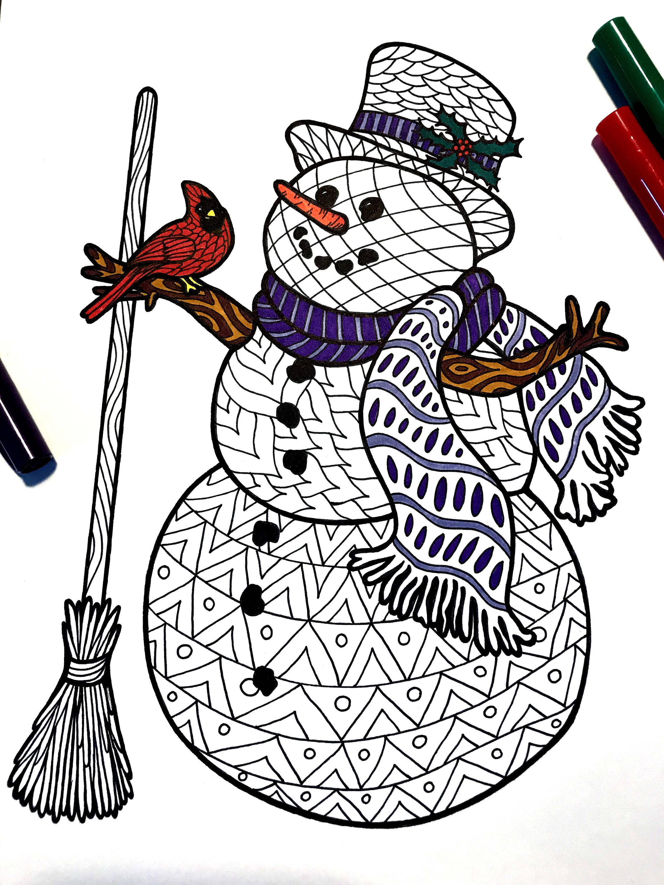 Snowman â pdf zentangle coloring page â scribble stitch