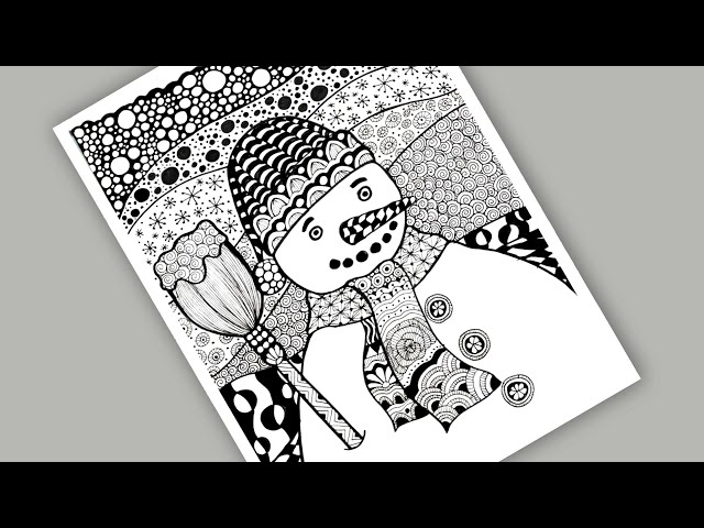 Easy zentangle snowman step by step