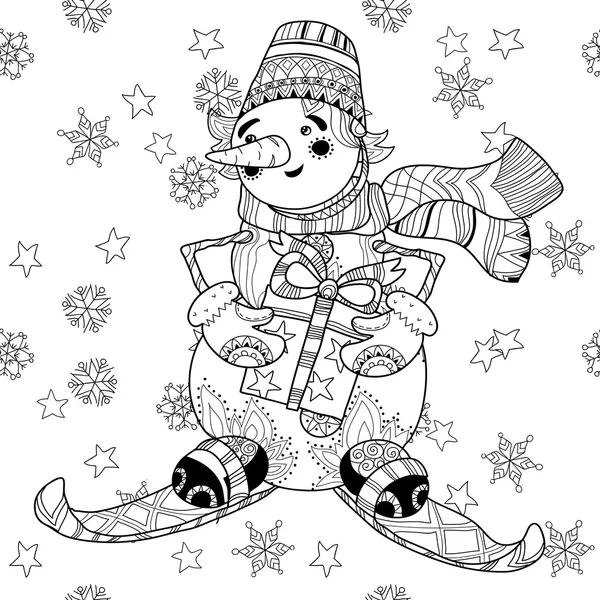 Zentangle doodle hand drawn christmas snowman ski stock vector by yazzik