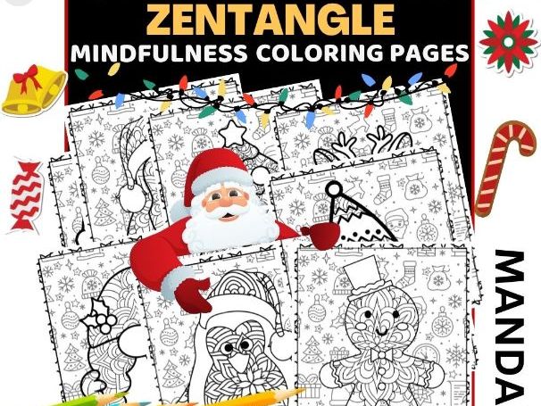 Christmas zentangle mandala coloring pageswinter mindfulness stress relief teaching resources